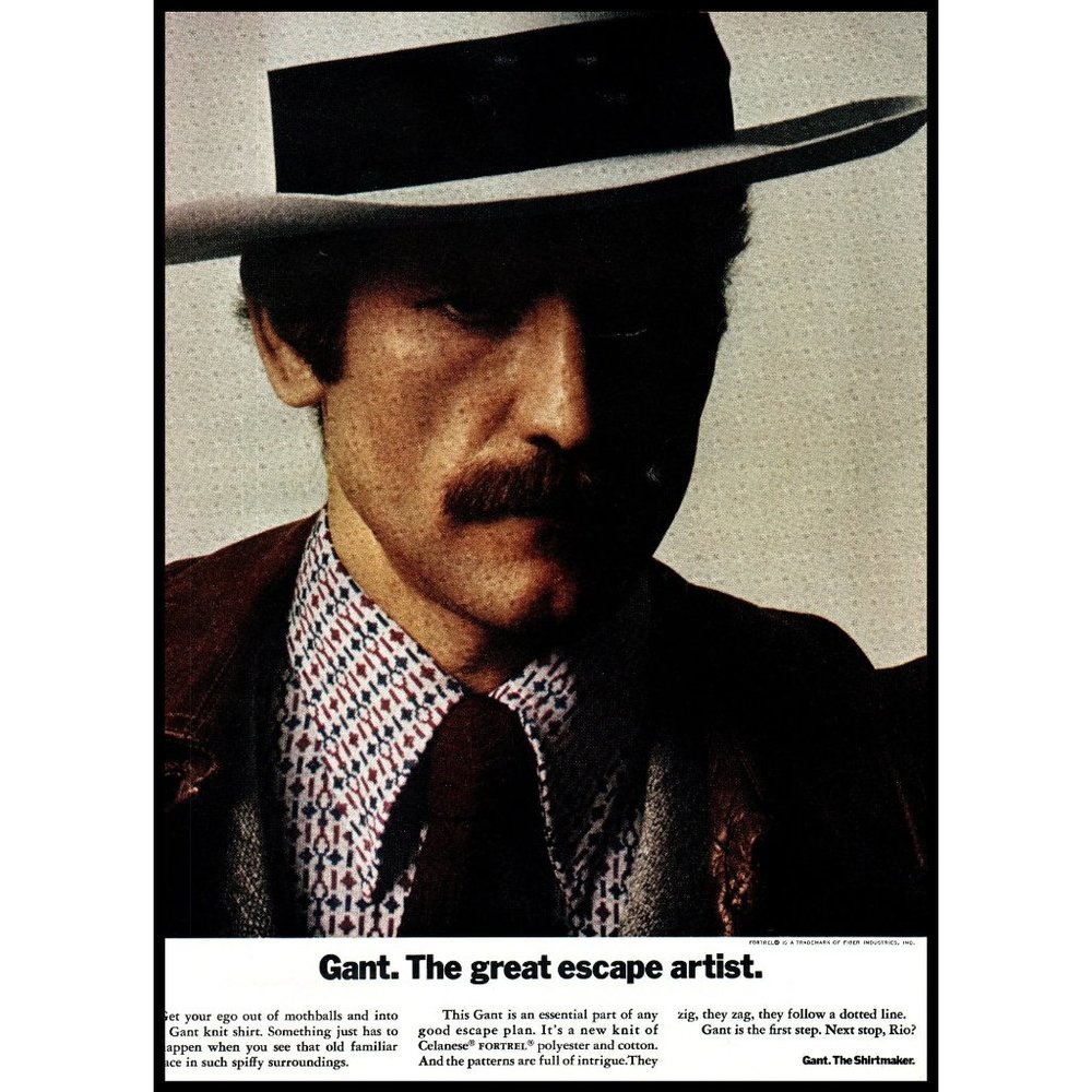 1971 Gant Shirtmaker Collared Shirt Vintage Print Ad Mustache Hat Wall Art Photo